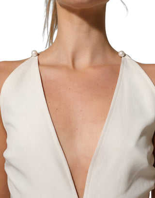 White Black Plunging Neck Sleeveless Bodysuit Dress