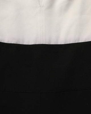 White Black Plunging Neck Sleeveless Bodysuit Dress