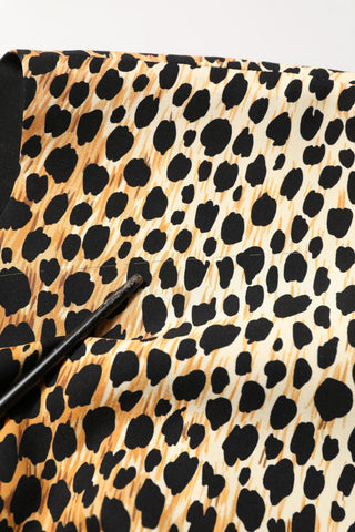 Brown Leopard Print Silk Sheath Midi Dress