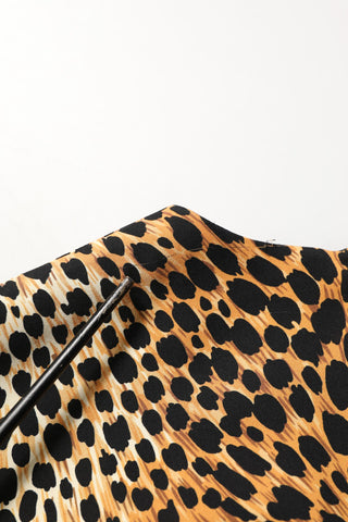 Brown Leopard Print Silk Sheath Midi Dress