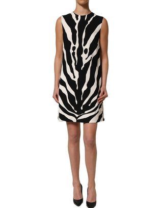 Black White Zebra Print Viscose Mini Dress