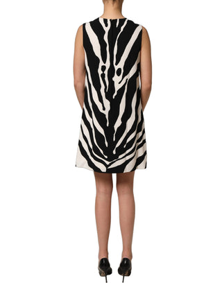 Vestido mini negro y blanco de viscosa con estampado de cebra