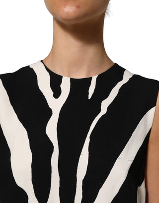 Vestido mini negro y blanco de viscosa con estampado de cebra
