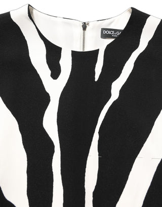 Vestido mini negro y blanco de viscosa con estampado de cebra