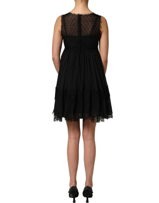 Black Lace Trim Sleeveless A-line Mini Dress