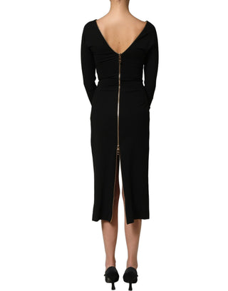 Vestido midi negro de manga larga con cremallera frontal