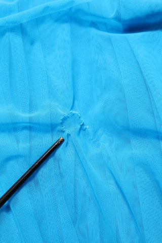 Blue Nylon Pleated Chiffon CutOut Gown Dress