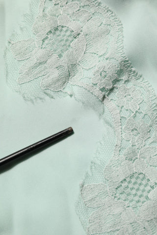 Mint Green Silk Lace Trim Abaya Maxi Dress