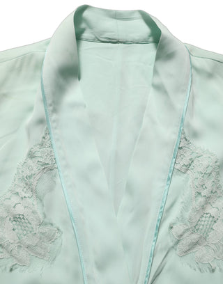 Mint Green Silk Lace Trim Abaya Maxi Dress