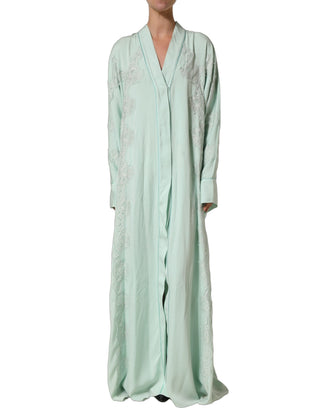 Mint Green Silk Lace Trim Abaya Maxi Dress