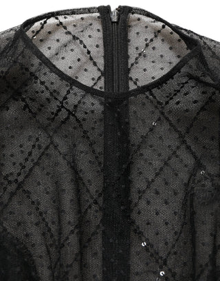 Black Mesh Lace Long Sleeved Maxi Gown Dress