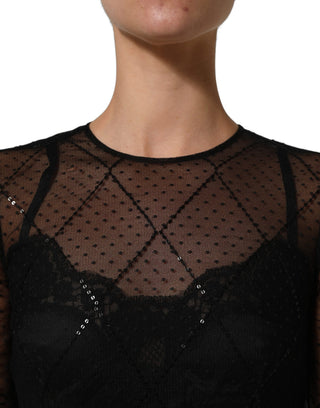 Black Mesh Lace Long Sleeved Maxi Gown Dress