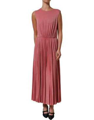 Coral Pink Pleated Sleeveless Max Dress