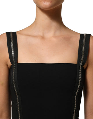 Vestido midi sin mangas con cremallera frontal negro