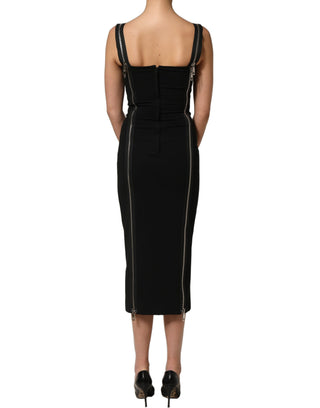 Vestido midi sin mangas con cremallera frontal negro
