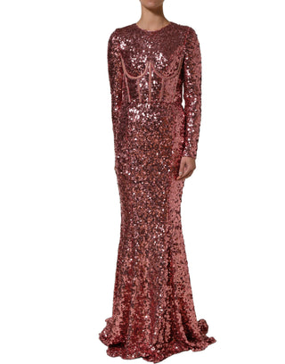 Vestido largo rosa con corsé y detalles de lentejuelas