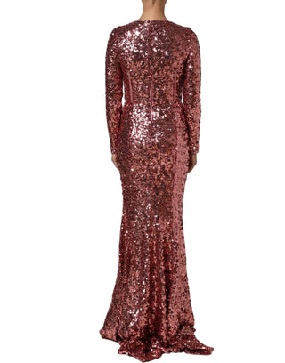 Vestido largo rosa con corsé y detalles de lentejuelas