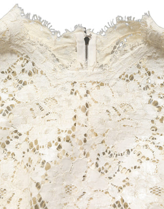 White Cotton Corded Lace Sleeveless Midi Dress