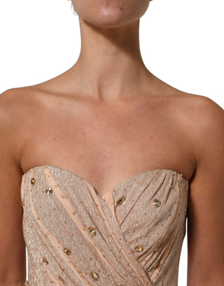 Nude Embellished Strapless Evening Gown Dress