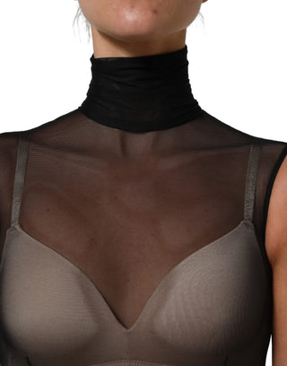 Mono vestido de malla transparente negra con cuello alto
