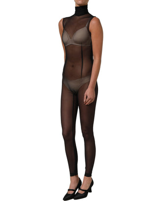 Mono vestido de malla transparente negra con cuello alto