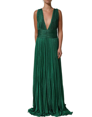 Vestido sin mangas plisado metálico verde