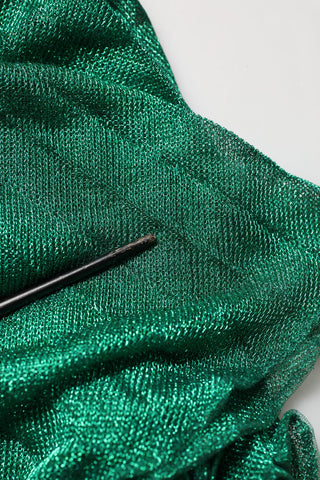 Metallic Green Sleeveless Plissé Gown Dress