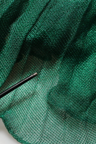 Metallic Green Sleeveless Plissé Gown Dress