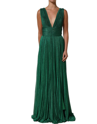 Vestido sin mangas plisado metálico verde