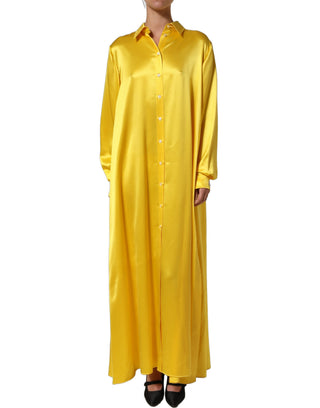 Yellow Silk Collared Button Down Maxi Dress