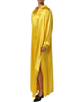 Yellow Silk Collared Button Down Maxi Dress