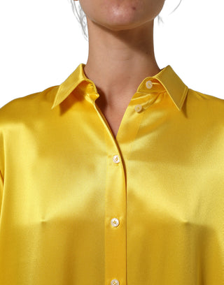 Yellow Silk Collared Button Down Maxi Dress