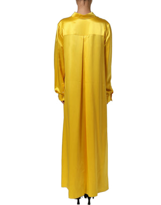 Yellow Silk Collared Button Down Maxi Dress