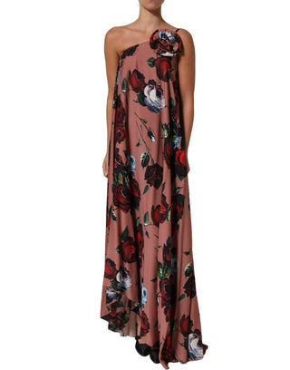 Dusty Pink Silk Floral OneShoulder Maxi Dress