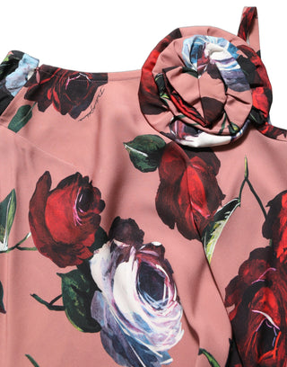 Vestido maxi rosa empolvado de seda con estampado floral y un solo hombro