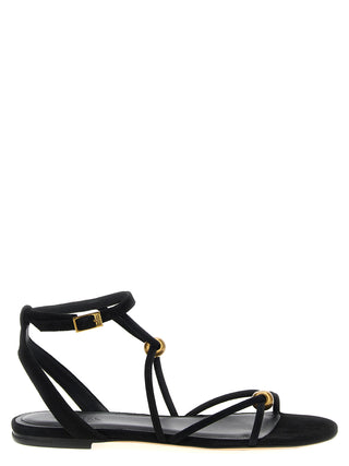 Black Goatskin Flat Sandals