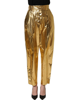 Metallic Gold High Waist Pleated Tapered Pants