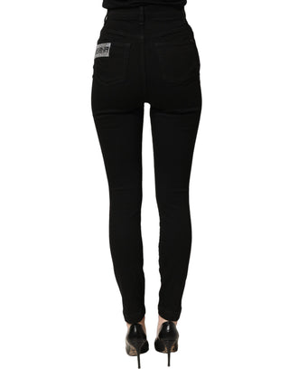 Jeans de mezclilla de cintura alta con pedrería Grace negros