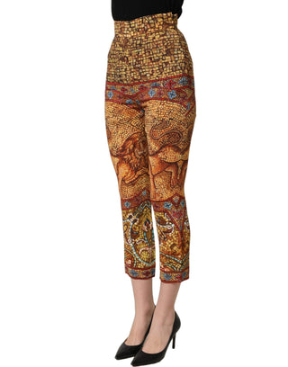 Multicolor Mosaic Print Crepe Cropped Trouser Pants