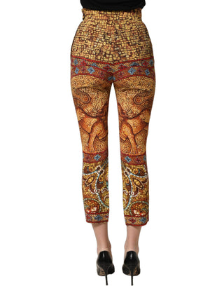 Multicolor Mosaic Print Crepe Cropped Trouser Pants