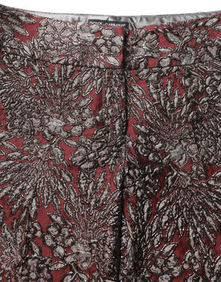 Pantalones rectos jacquard floral burdeos y gris