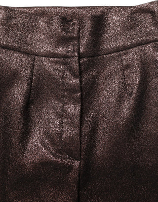 Pantalones marrones metálicos de cintura alta con pierna cónica