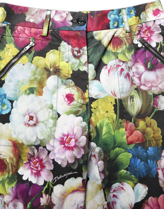 Pantalones de pierna ancha de cintura alta con estampado floral multicolor