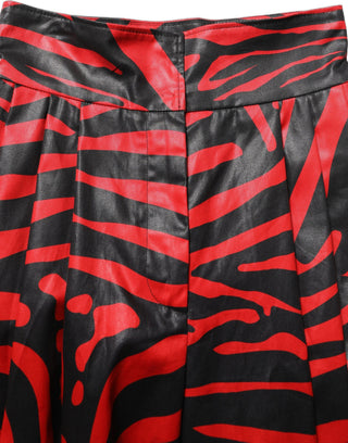Pantalones de algodón rojo y negro con estampado de cebra y cintura alta