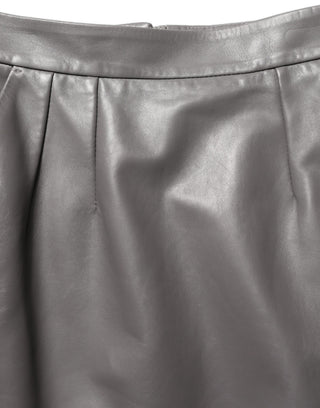 Gray Leather High Waist Pencil Cut Midi Skirt