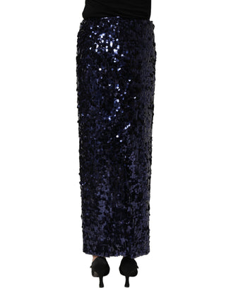Blue Sequin High Waist PencilCut Midi Skirt