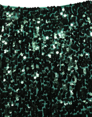 Green Sequin High Waist Pencil Cut Midi Skirt