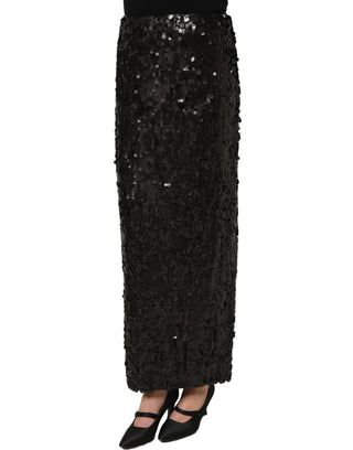 Black Sequin High Waist Pencil Midi Skirt