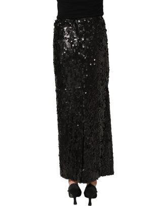 Black Sequin High Waist Pencil Midi Skirt