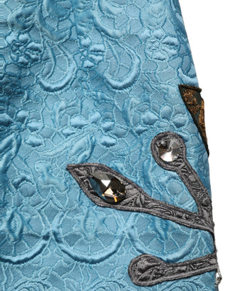 Blue Jacquard Embroidered A-line Skirt